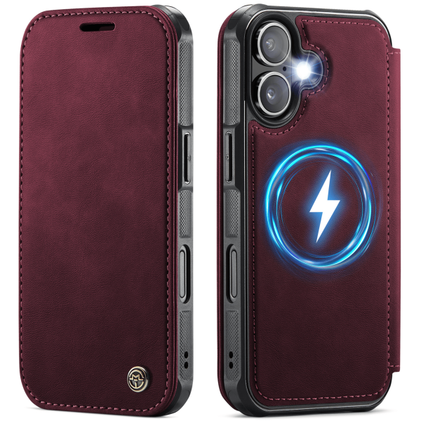 „CaseMe“ MagSafe Leather Flip Case - burgundy (iPhone 17)