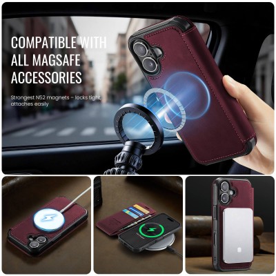 „CaseMe“ MagSafe Leather Flip Case - burgundy (iPhone 17)