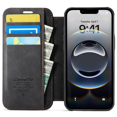 „CaseMe“ MagSafe Leather Flip Case - Black (iPhone 17)