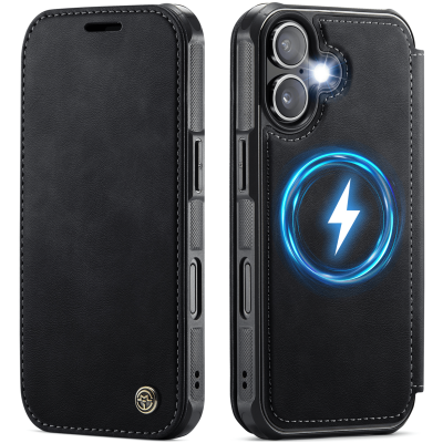 „CaseMe“ MagSafe Leather Flip Case - Black (iPhone 17)