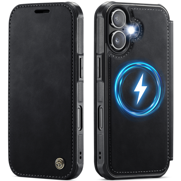 „CaseMe“ MagSafe Leather Flip Case - Black (iPhone 17)