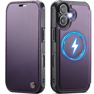 „CaseMe“ MagSafe Leather Flip Case - purple (iPhone 17)