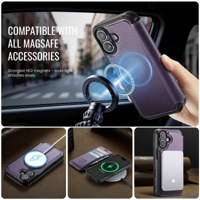 „CaseMe“ MagSafe Leather Flip Case - purple (iPhone 17)