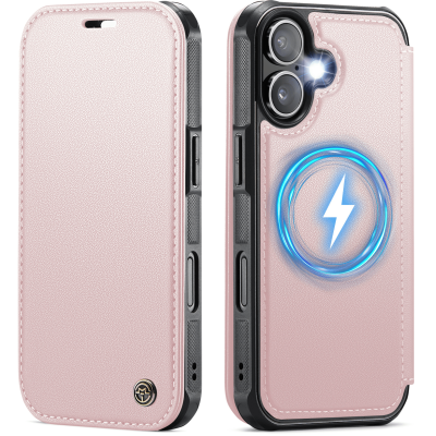 „CaseMe“ MagSafe Leather Flip Case - pink (iPhone 17)