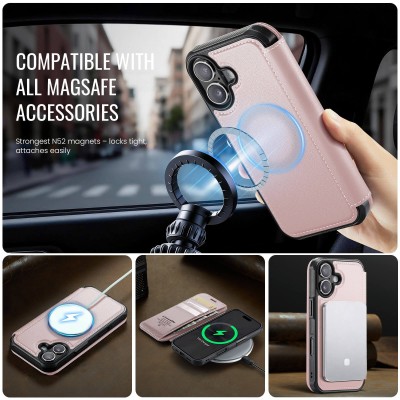 „CaseMe“ MagSafe Leather Flip Case - pink (iPhone 17)