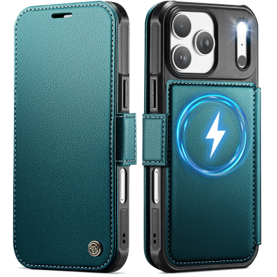 „CaseMe“ MagSafe Leather Flip Case - green (iPhone 17 Pro)