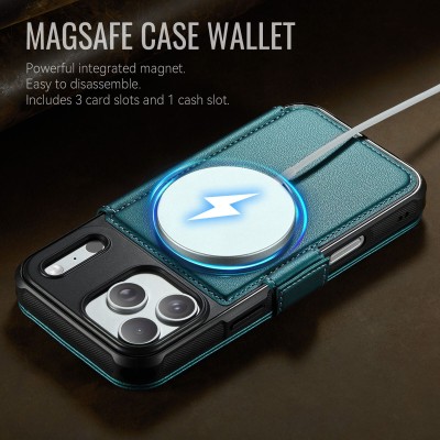 „CaseMe“ MagSafe Leather Flip Case - green (iPhone 17 Pro)