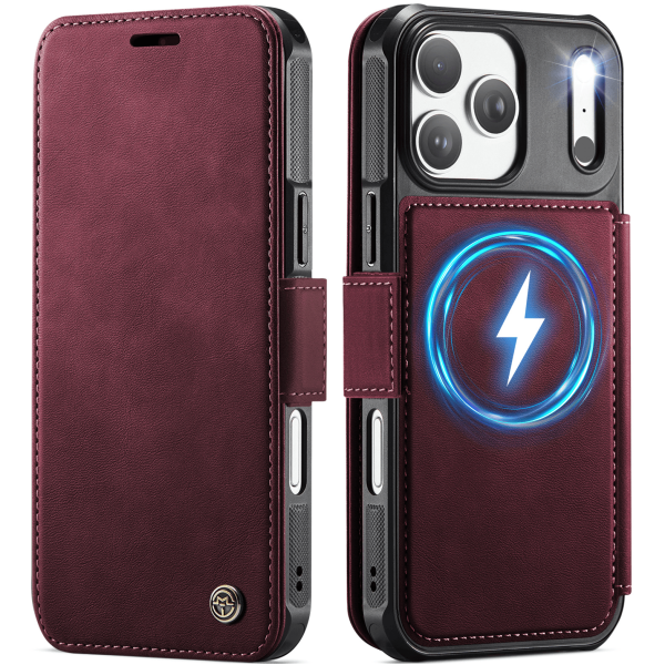 „CaseMe“ MagSafe Leather Flip Case - burgundy (iPhone 17 Pro)