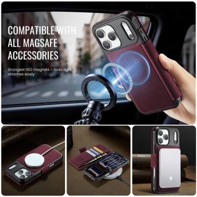 „CaseMe“ MagSafe Leather Flip Case - burgundy (iPhone 17 Pro)