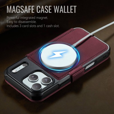 „CaseMe“ MagSafe Leather Flip Case - burgundy (iPhone 17 Pro)