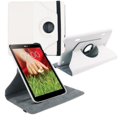 LG G Pad 8.0 V480 (LTE, V490) atverčiamas, sukamas 360 laipsnių, baltas odinis dėklas - stovas / Priedai.lt