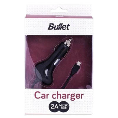 „Bullet“ automobilinis įkroviklis su integruotu micro USB laidu (2 A) / Priedai.lt