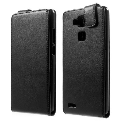 Huawei Ascend Mate 7 klasikinis vertikaliai atverčiamas juodas odinis dėklas / Priedai.lt