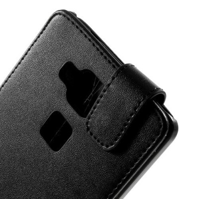 Huawei Ascend Mate 7 klasikinis vertikaliai atverčiamas juodas odinis dėklas / Priedai.lt