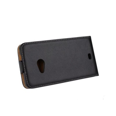Microsoft Lumia 535 klasikinis vertikaliai atverčiamas juodas odinis dėklas / Priedai.lt