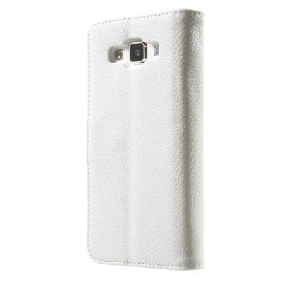 Samsung Galaxy A5 atverčiamas baltas odinis Litchi dėklas - piniginė / Priedai.lt