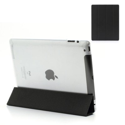 Apple iPad 2 / 3 / 4 plonas atverčiamas juodas odinis dėklas / Priedai.lt