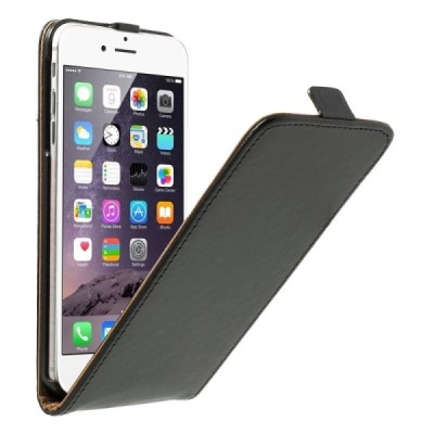 Apple iPhone 6 Plus (6s Plus) klasikinis vertikaliai atverčiamas juodas odinis dėklas / Priedai.lt