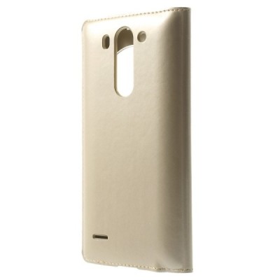 LG G3 S D722 auksinis odinis atverčiamas „Smart Window“ dėklas - dangtelis / Priedai.lt