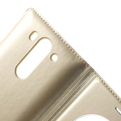 LG G3 S D722 auksinis odinis atverčiamas „Smart Window“ dėklas - dangtelis / Priedai.lt