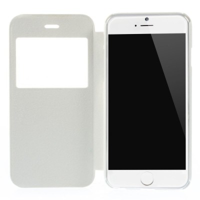 Apple iPhone 6 (6s) baltas odinis atverčiamas „Smart Window“ dėklas su langeliu / Priedai.lt