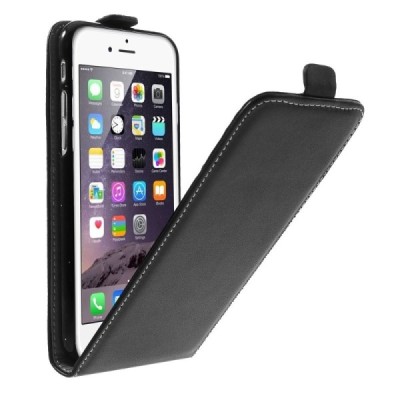 Apple iPhone 6 (6s) vertikaliai atverčiamas juodas odinis dėklas - piniginė / Priedai.lt
