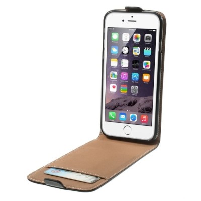 Apple iPhone 6 (6s) vertikaliai atverčiamas juodas odinis dėklas - piniginė / Priedai.lt