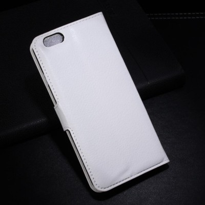 Apple iPhone 6 (6s) atverčiamas baltas odinis Litchi dėklas - piniginė / Priedai.lt