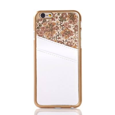 Apple iPhone 6 (6s) gėlėtas baltas odinis dėklas su kortelių laikikliu / Priedai.lt