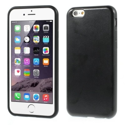 Apple iPhone 6 (6s) juodas kieto silikono TPU dėklas su odos imitacija - nugarėlė / Priedai.lt