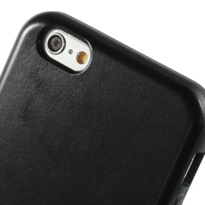 Apple iPhone 6 (6s) juodas kieto silikono TPU dėklas su odos imitacija - nugarėlė / Priedai.lt