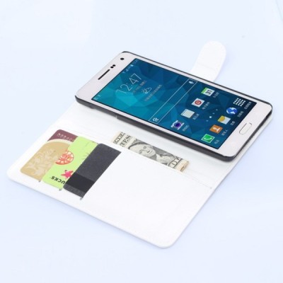 Samsung Galaxy A7 atverčiamas baltas odinis Litchi dėklas - piniginė / Priedai.lt