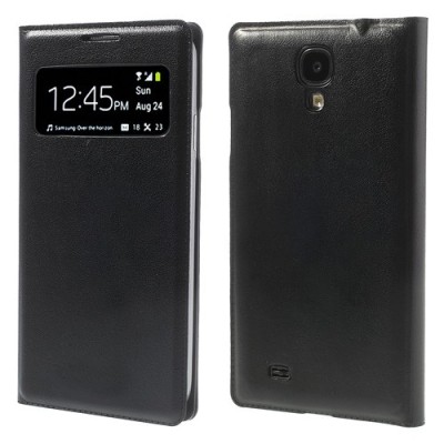 Samsung Galaxy S4 juodas odinis atverčiamas „Smart Window“ dėklas su langeliu / Priedai.lt