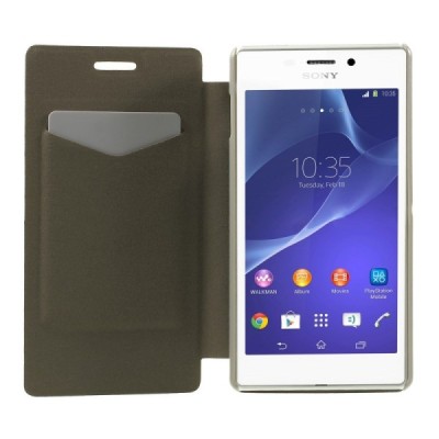 Sony Xperia M2 Aqua atverčiamas juodas odinis dėklas / Priedai.lt