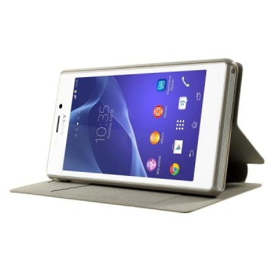 Sony Xperia M2 Aqua atverčiamas baltas odinis dėklas / Priedai.lt