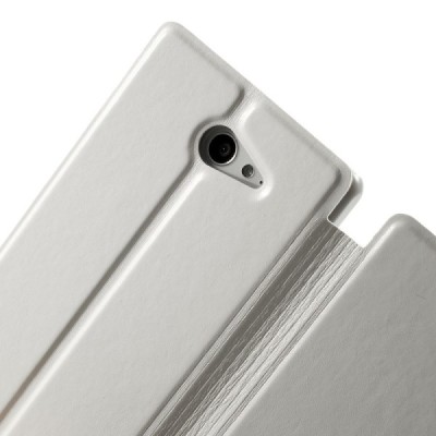 Sony Xperia M2 Aqua atverčiamas baltas odinis dėklas / Priedai.lt