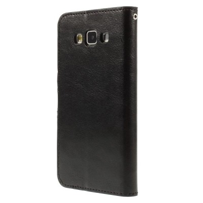 Samsung Galaxy A7 atverčiamas juodas odinis dėklas - piniginė / Priedai.lt