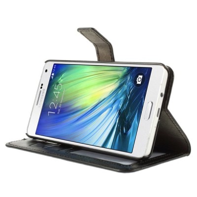 Samsung Galaxy A7 atverčiamas juodas odinis dėklas - piniginė / Priedai.lt