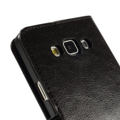Samsung Galaxy A7 atverčiamas juodas odinis dėklas - piniginė / Priedai.lt