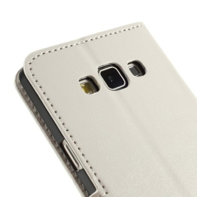Samsung Galaxy A7 atverčiamas baltas odinis dėklas - piniginė / Priedai.lt