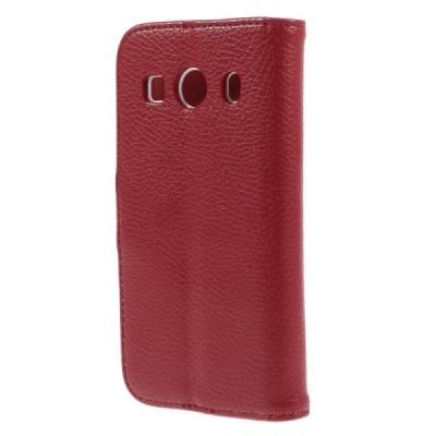 Samsung Galaxy Ace 4 (G357) atverčiamas raudonas odinis Litchi dėklas - piniginė / Priedai.lt
