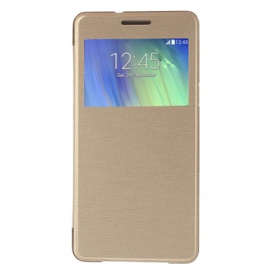 Samsung Galaxy A5 view window atverčiamas auksinis dėklas / Priedai.lt