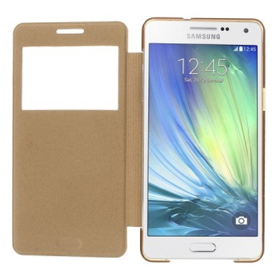 Samsung Galaxy A5 view window atverčiamas auksinis dėklas / Priedai.lt