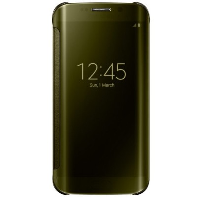 Samsung Galaxy S6 Edge originalus Clear View Cover atverčiamas auksinis dėklas / Priedai.lt
