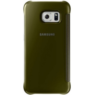 Samsung Galaxy S6 Edge originalus Clear View Cover atverčiamas auksinis dėklas / Priedai.lt