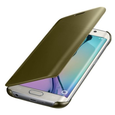 Samsung Galaxy S6 Edge originalus Clear View Cover atverčiamas auksinis dėklas / Priedai.lt