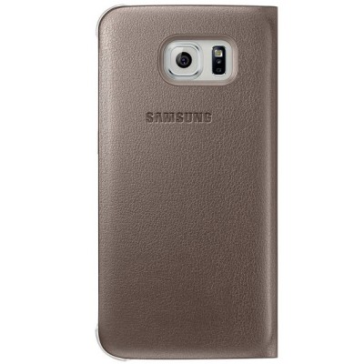 Samsung Galaxy S6 Edge G925 originalus Flip Wallet atverčiamas auksinis odinis dėklas - piniginė / Priedai.lt