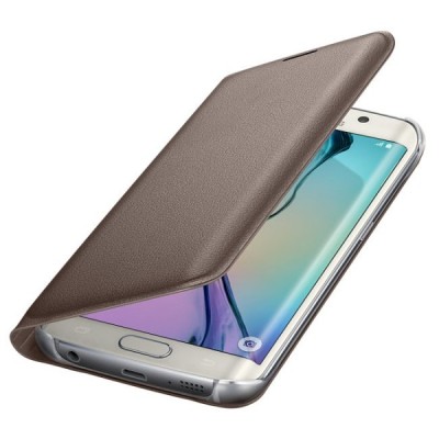 Samsung Galaxy S6 Edge G925 originalus Flip Wallet atverčiamas auksinis odinis dėklas - piniginė / Priedai.lt