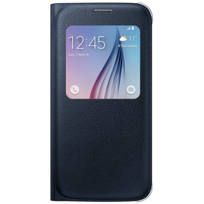 Samsung Galaxy S6 G920 originalus S View Cover atverčiamas juodas dėklas su langeliu / Priedai.lt