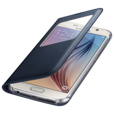 Samsung Galaxy S6 G920 originalus S View Cover atverčiamas juodas dėklas su langeliu / Priedai.lt